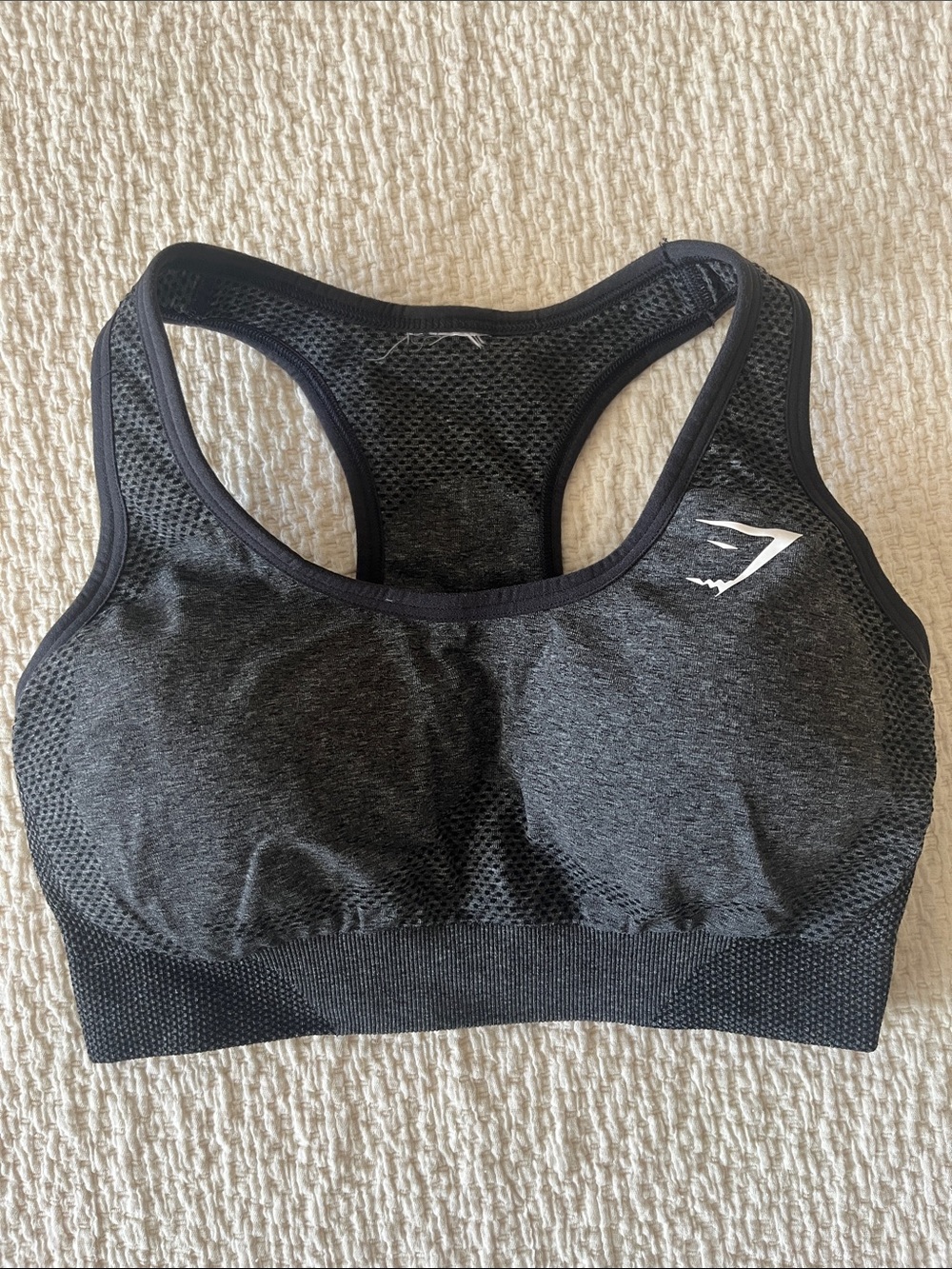 Gymshark Charcoal Seamless Racerback Sports Bra - Dark Gray & Black Trim
